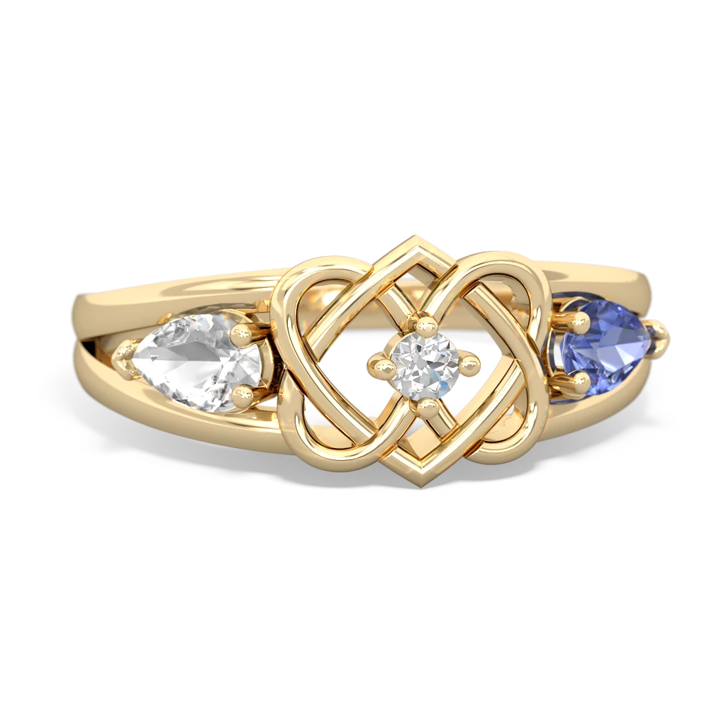 White Topaz Hearts Intertwined 14K Yellow Gold ring R5880