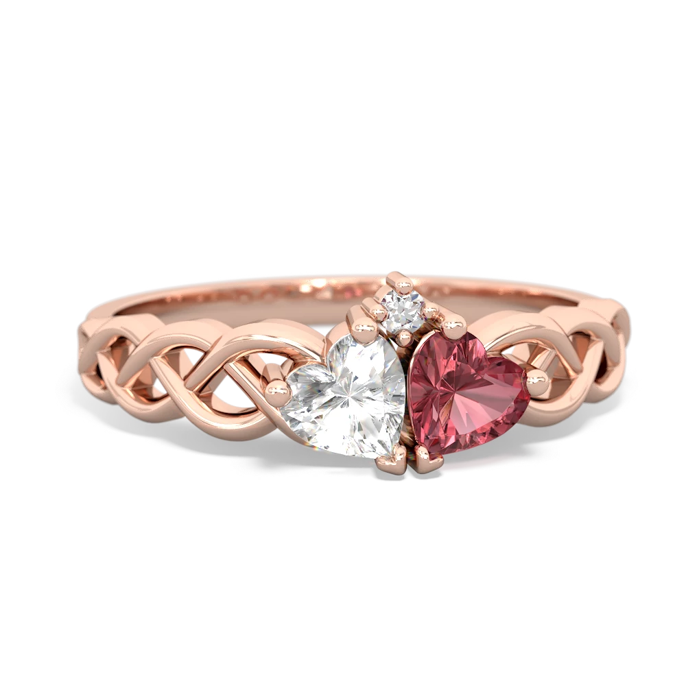 White Topaz Heart To Heart Braid 14K Rose Gold ring R5870