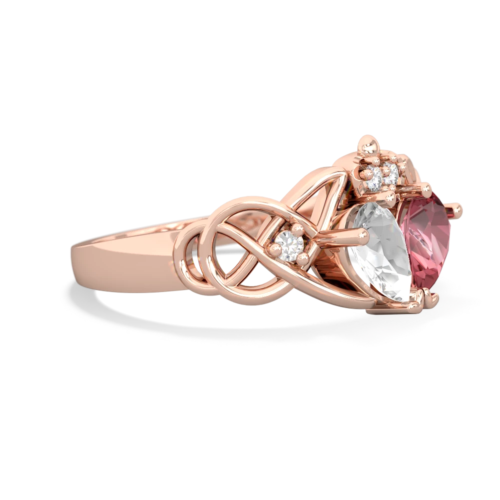 White Topaz 'One Heart' Celtic Knot Claddagh 14K Rose Gold ring R5322