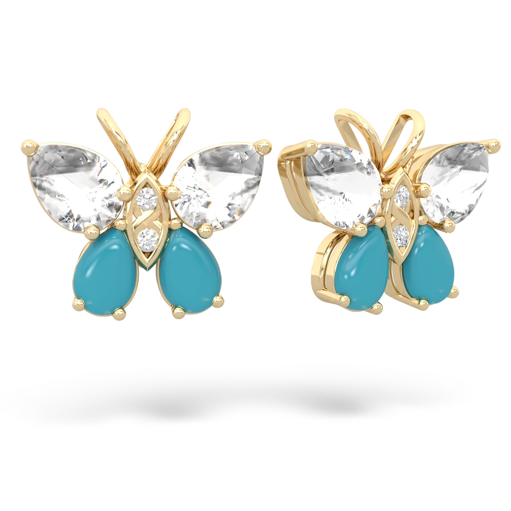 White Topaz Butterfly 14K Yellow Gold earrings E2215