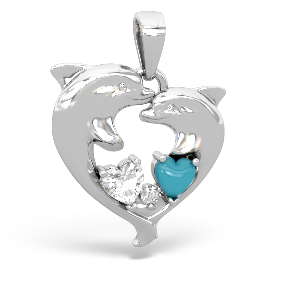 White Topaz Dolphin Heart 14K White Gold pendant P5820