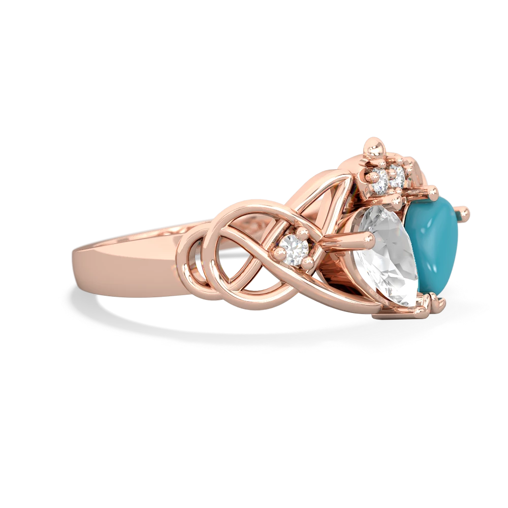 White Topaz 'One Heart' Celtic Knot Claddagh 14K Rose Gold ring R5322