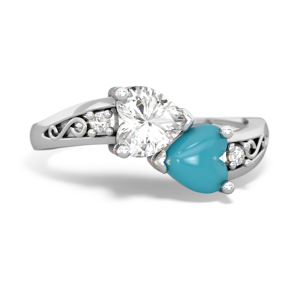 White Topaz Snuggling Hearts 14K White Gold ring R2178