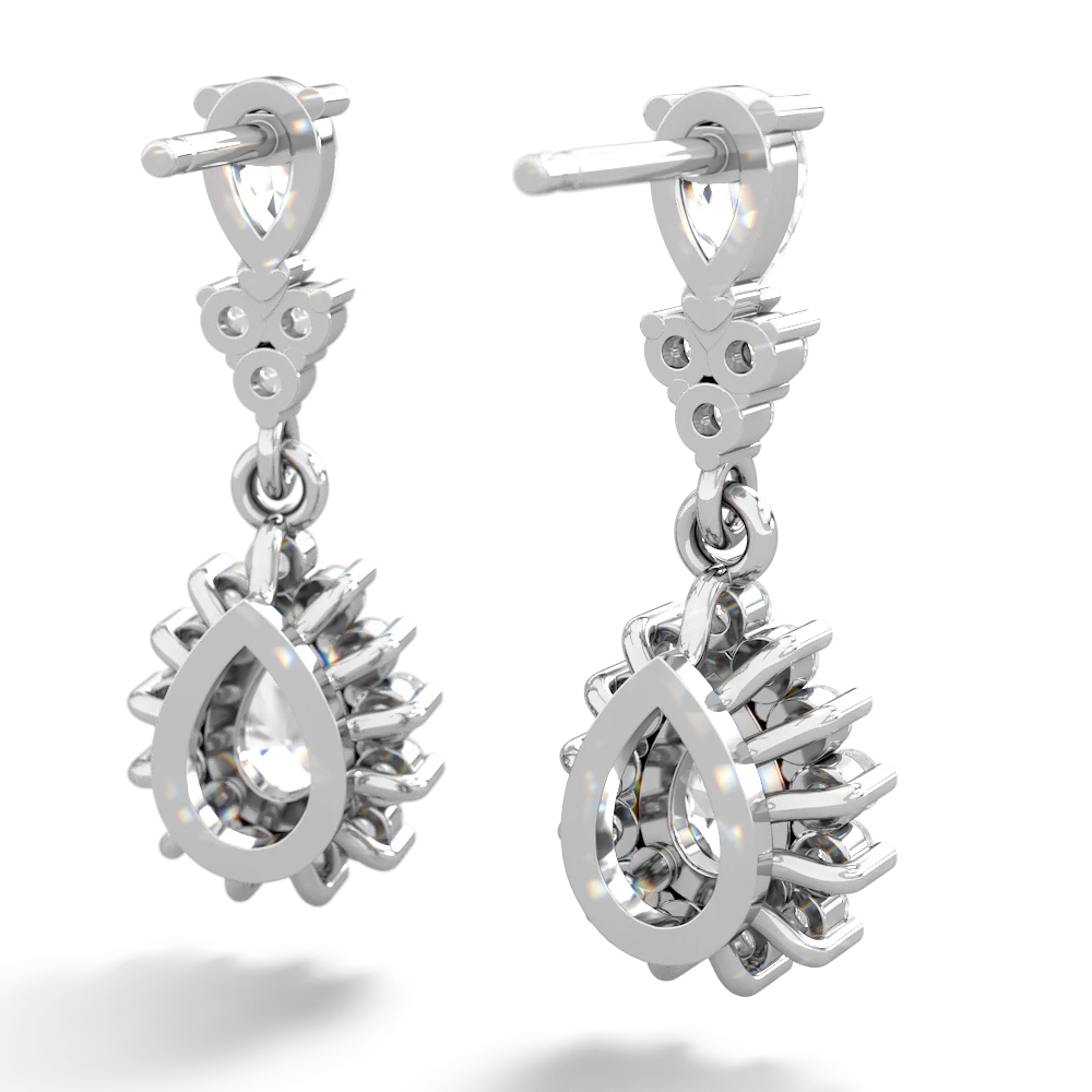 White Topaz Halo Pear Dangle 14K White Gold earrings E1882