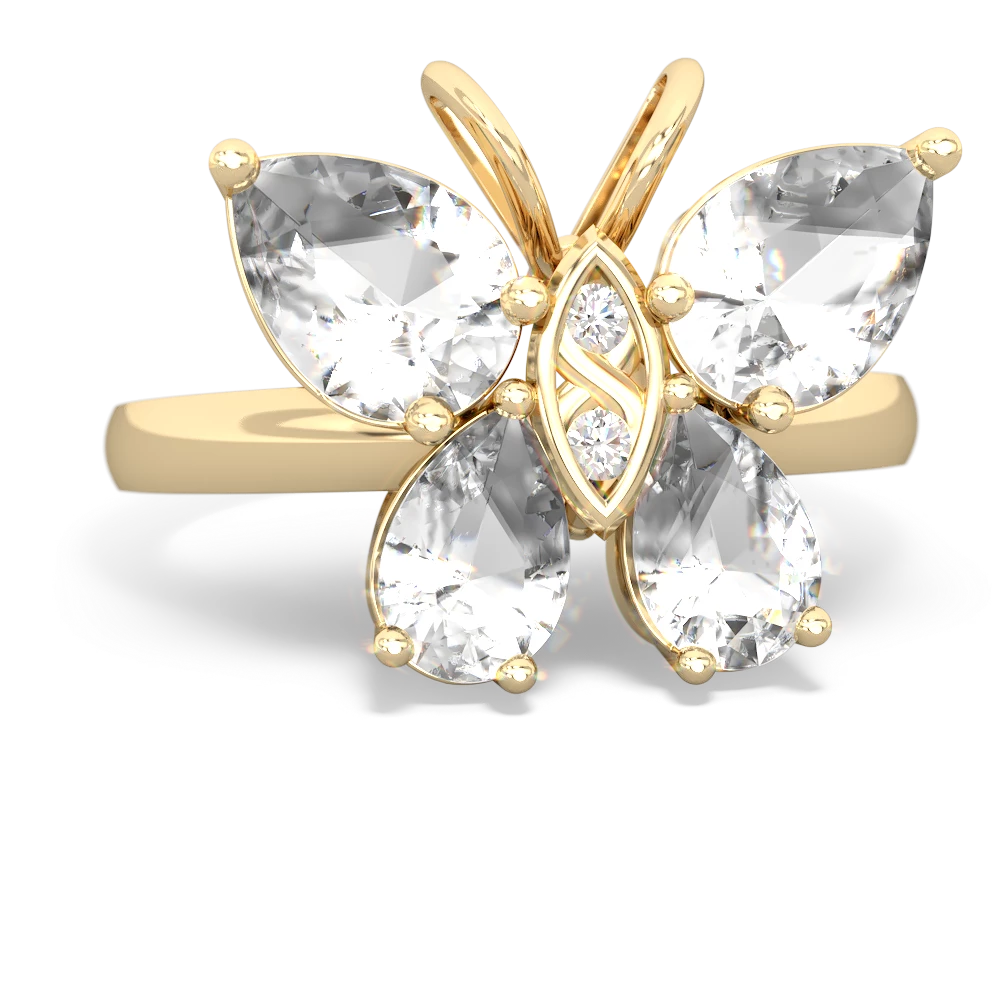 White Topaz Butterfly 14K Yellow Gold ring R2215