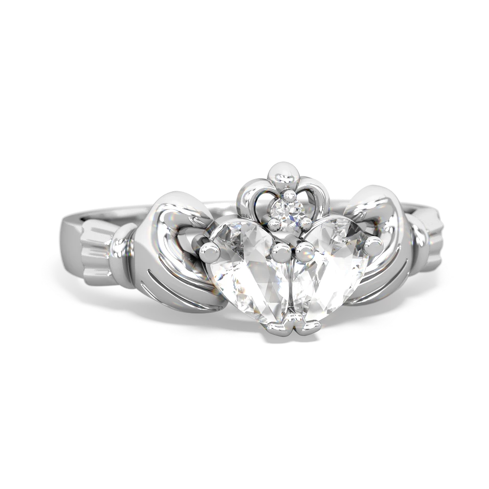 White Topaz 'Our Heart' Claddagh 14K White Gold ring R2388