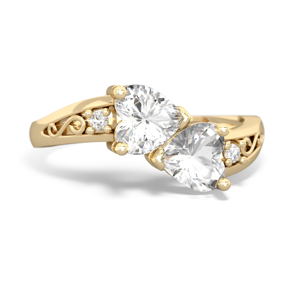 White Topaz Snuggling Hearts 14K Yellow Gold ring R2178