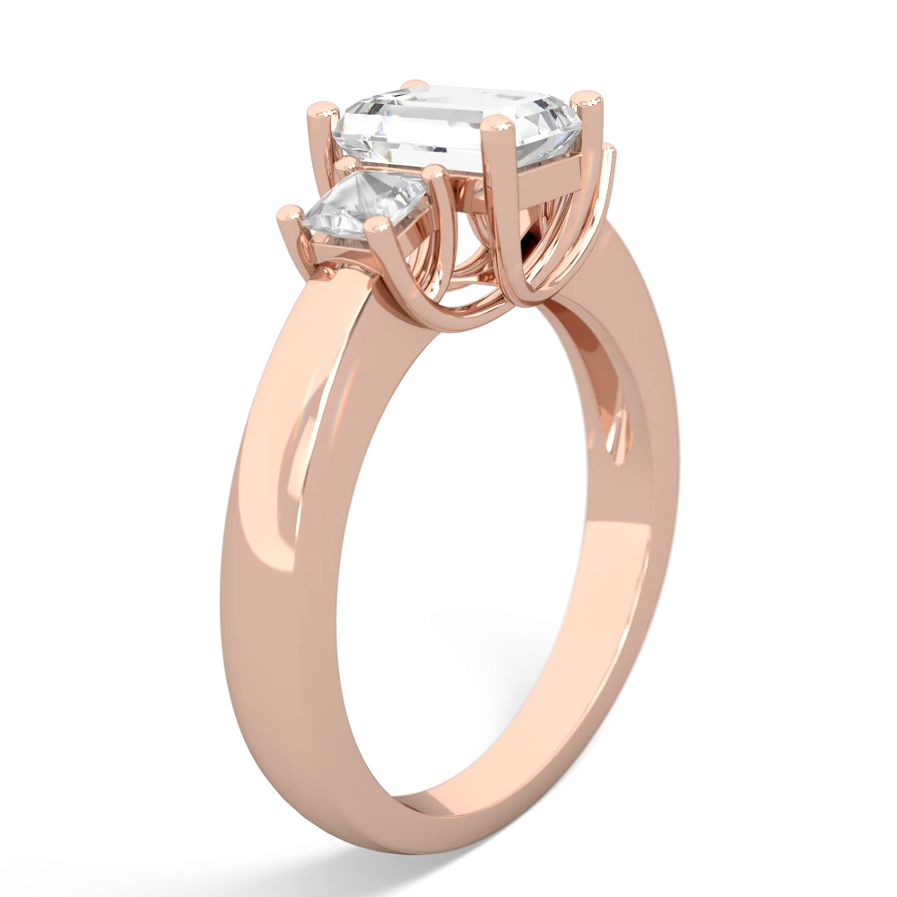 Lab Sapphire Three Stone Emerald-Cut Trellis 14K Rose Gold ring R4021