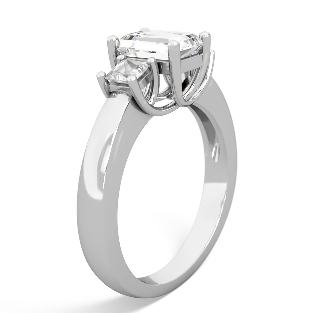 Aquamarine Three Stone Emerald-Cut Trellis 14K White Gold ring R4021