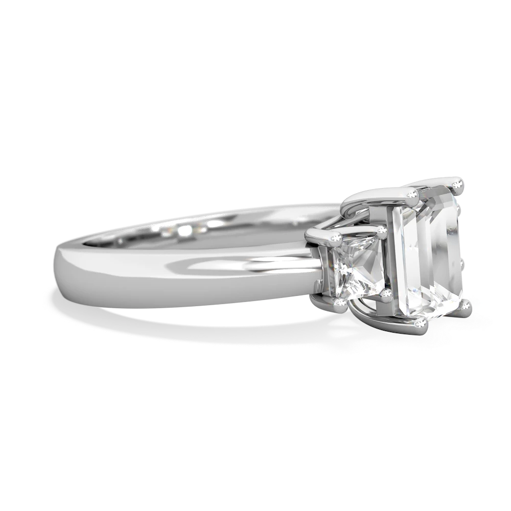 White Topaz Three Stone Emerald-Cut Trellis 14K White Gold ring R4021