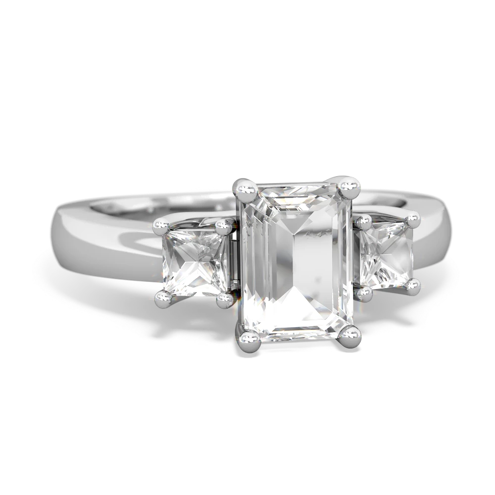 Onyx Three Stone Emerald-Cut Trellis 14K White Gold ring R4021