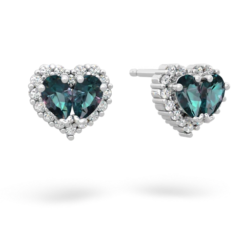 alexandrite-alexandrite halo-heart earrings