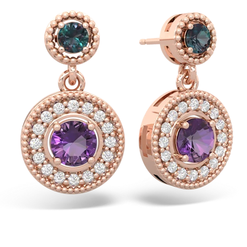 alexandrite-amethyst halo earrings