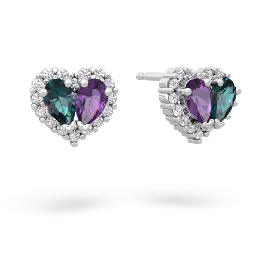 alexandrite-amethyst halo-heart earrings