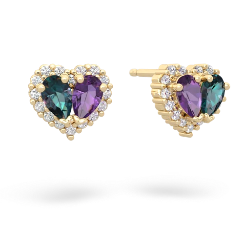 alexandrite-amethyst halo-heart earrings