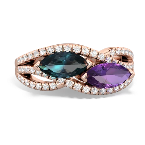 alexandrite-amethyst double heart ring