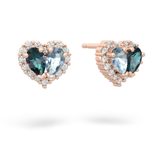 alexandrite-aquamarine halo-heart earrings