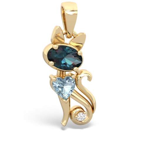 alexandrite-aquamarine kitten pendant