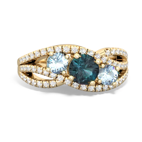 alexandrite-aquamarine three stone pave ring