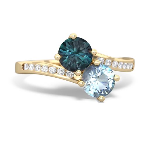 alexandrite-aquamarine two stone channel ring