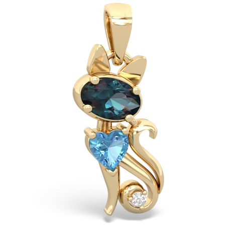 alexandrite-blue topaz kitten pendant