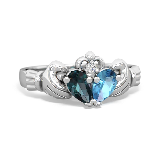 alexandrite-blue topaz claddagh ring