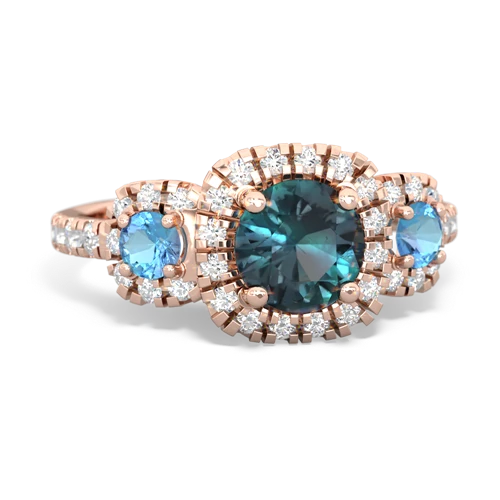 alexandrite-blue topaz three stone regal ring