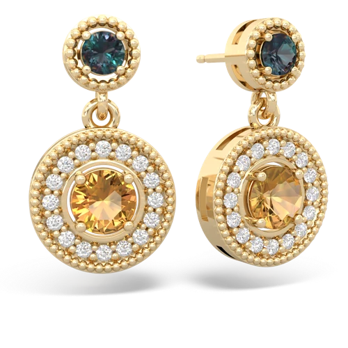 alexandrite-citrine halo earrings