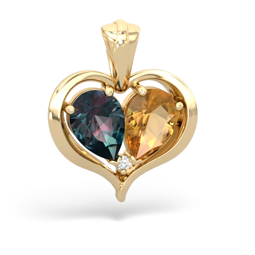 alexandrite-citrine half heart whole pendant