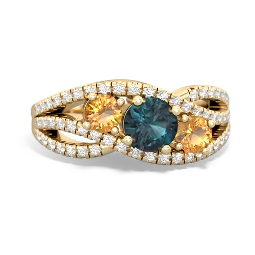 alexandrite-citrine three stone pave ring