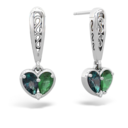 alexandrite-emerald filligree earrings