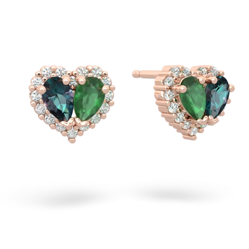 alexandrite-emerald halo-heart earrings