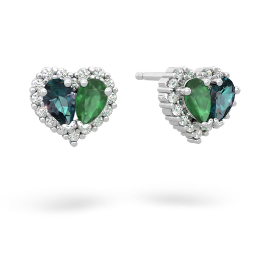 alexandrite-emerald halo-heart earrings