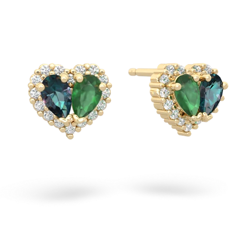 alexandrite-emerald halo-heart earrings