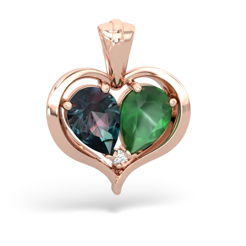 alexandrite-emerald half heart whole pendant