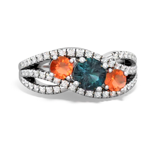 alexandrite-fire opal three stone pave ring