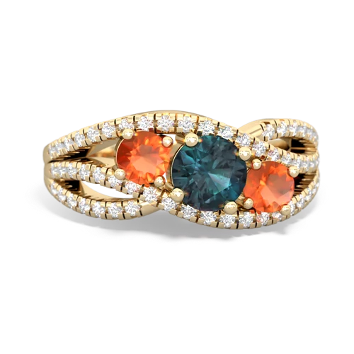 alexandrite-fire opal three stone pave ring