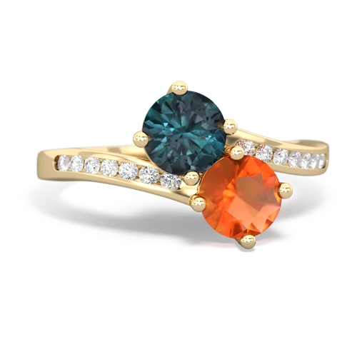 alexandrite-fire opal two stone channel ring