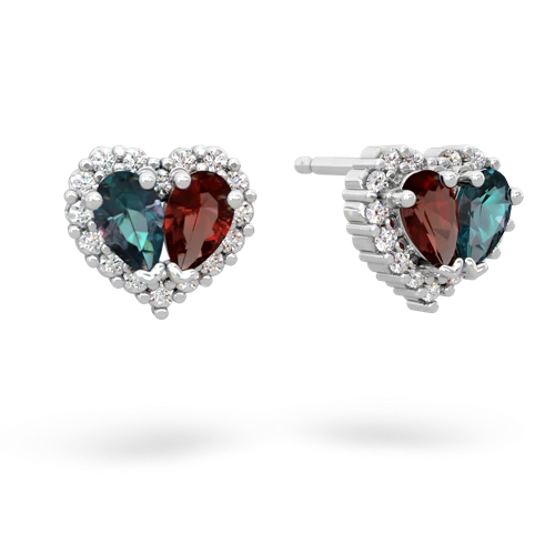 alexandrite-garnet halo-heart earrings