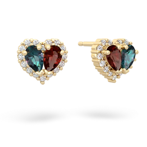 alexandrite-garnet halo-heart earrings