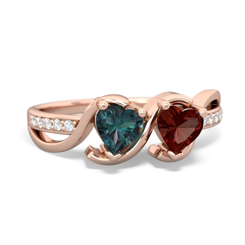 alexandrite-garnet double heart ring