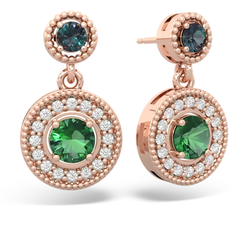 alexandrite-lab emerald halo earrings