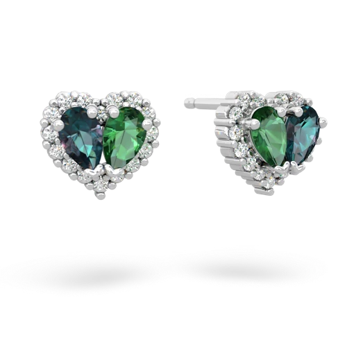 alexandrite-lab emerald halo-heart earrings