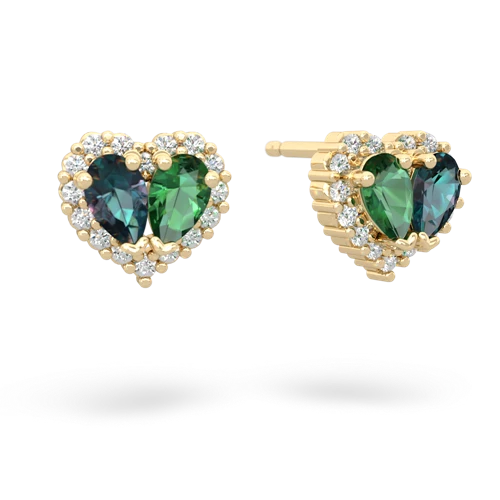 alexandrite-lab emerald halo-heart earrings
