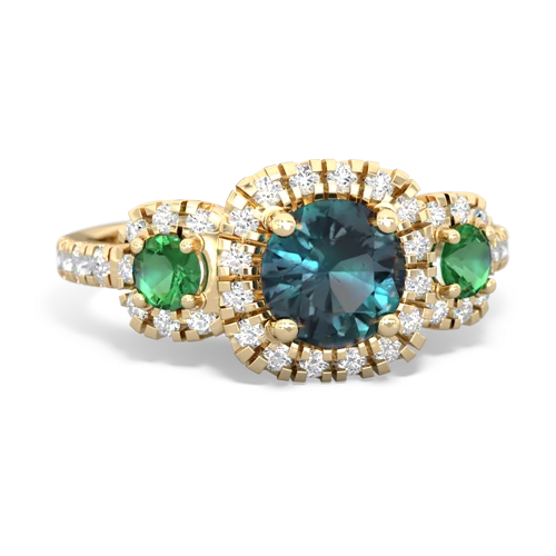 alexandrite-lab emerald three stone regal ring