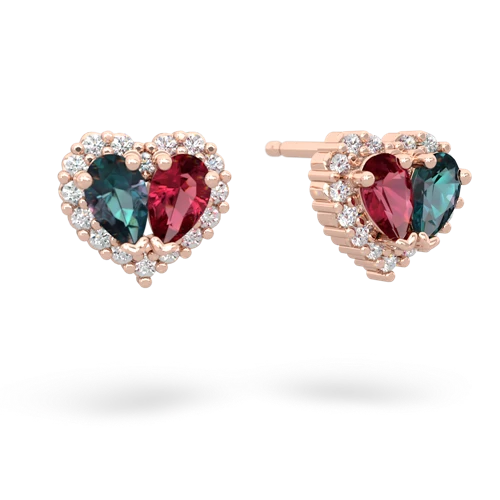 alexandrite-lab ruby halo-heart earrings