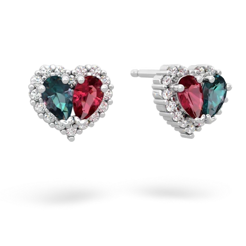 alexandrite-lab ruby halo-heart earrings