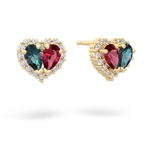 alexandrite-lab ruby halo-heart earrings