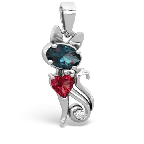 alexandrite-lab ruby kitten pendant