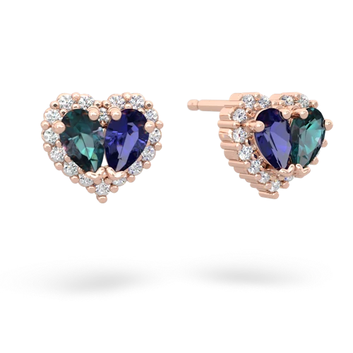 alexandrite-lab sapphire halo-heart earrings
